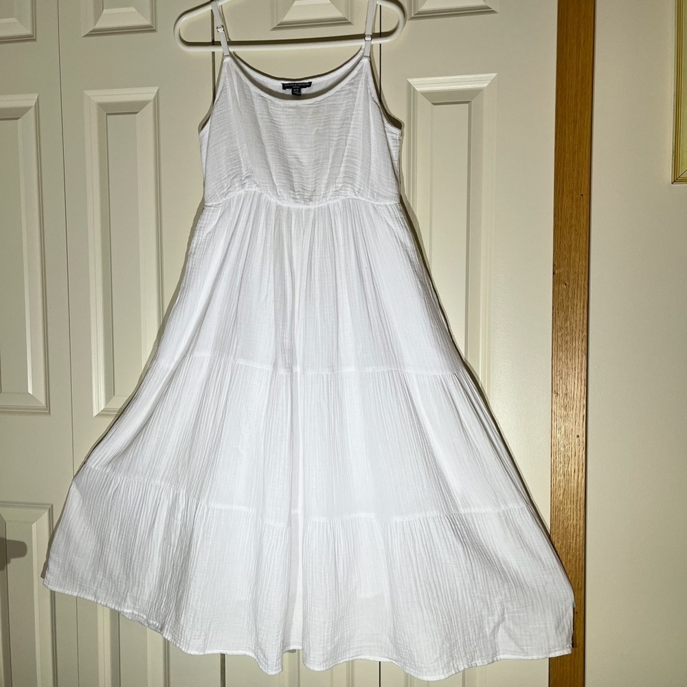 Chelsea & Theodore 100% Cotton White Gauzy Tiered Midi Dress - Size Medium